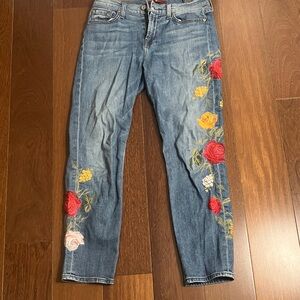 7 For All Mankind Blue Jeans with Floral Embroidery